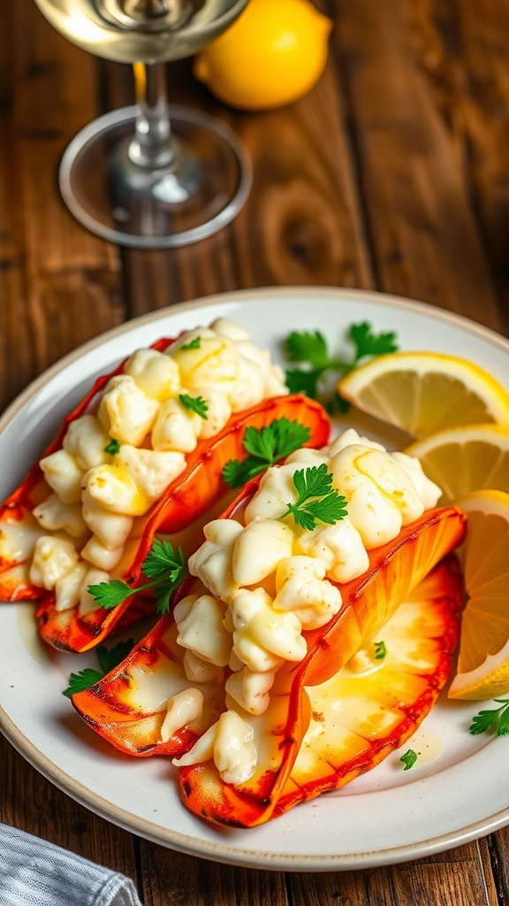 Lobster tails served with melted garlic butter